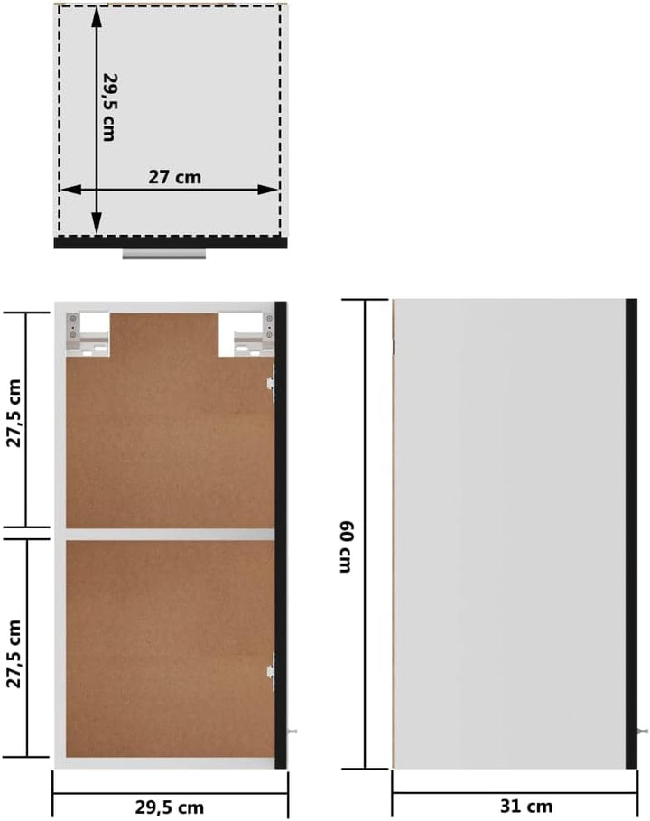 homiuse Hängeschrank Schwarz 29,5x31x60 cm Holz KüChenschrank HäNgeschrank KüChe KüChenunterschrank