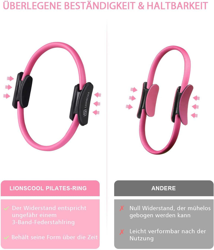 LIONSCOOL Pilates-Ring-Set – 14“/35cm Magic Circle mit Doppelgriffen – Inkl. platzfestem Miniball, W