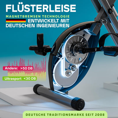 Ultrasport F-Bike, Fahrradtrainer, Heimtrainer, faltbares Fitnessfahrrad, integrierter Trainingscomp