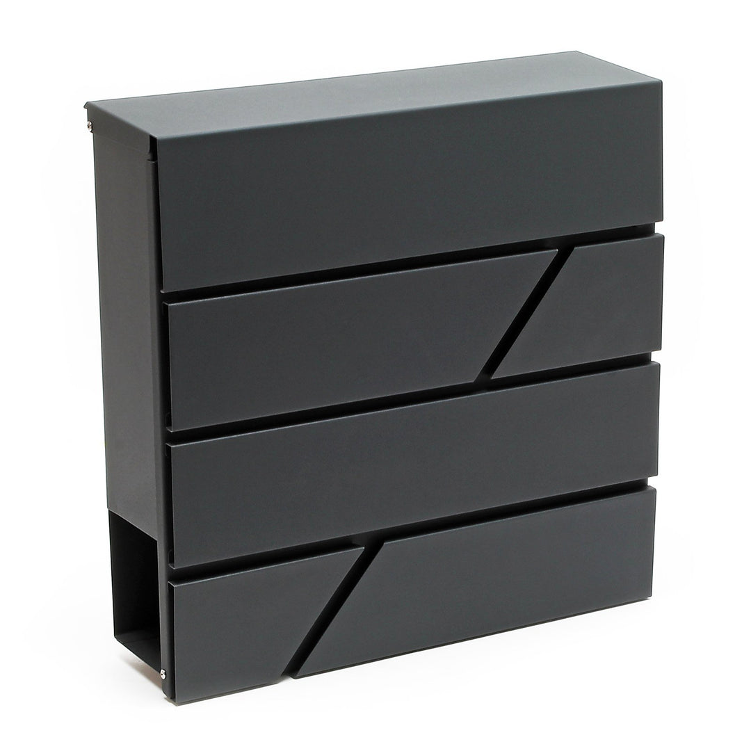 Wiltec Designer Briefkasten V14 Anthrazit 370 x 105 x 370 mm, Wandbriefkasten mit Schloss und Zeitun