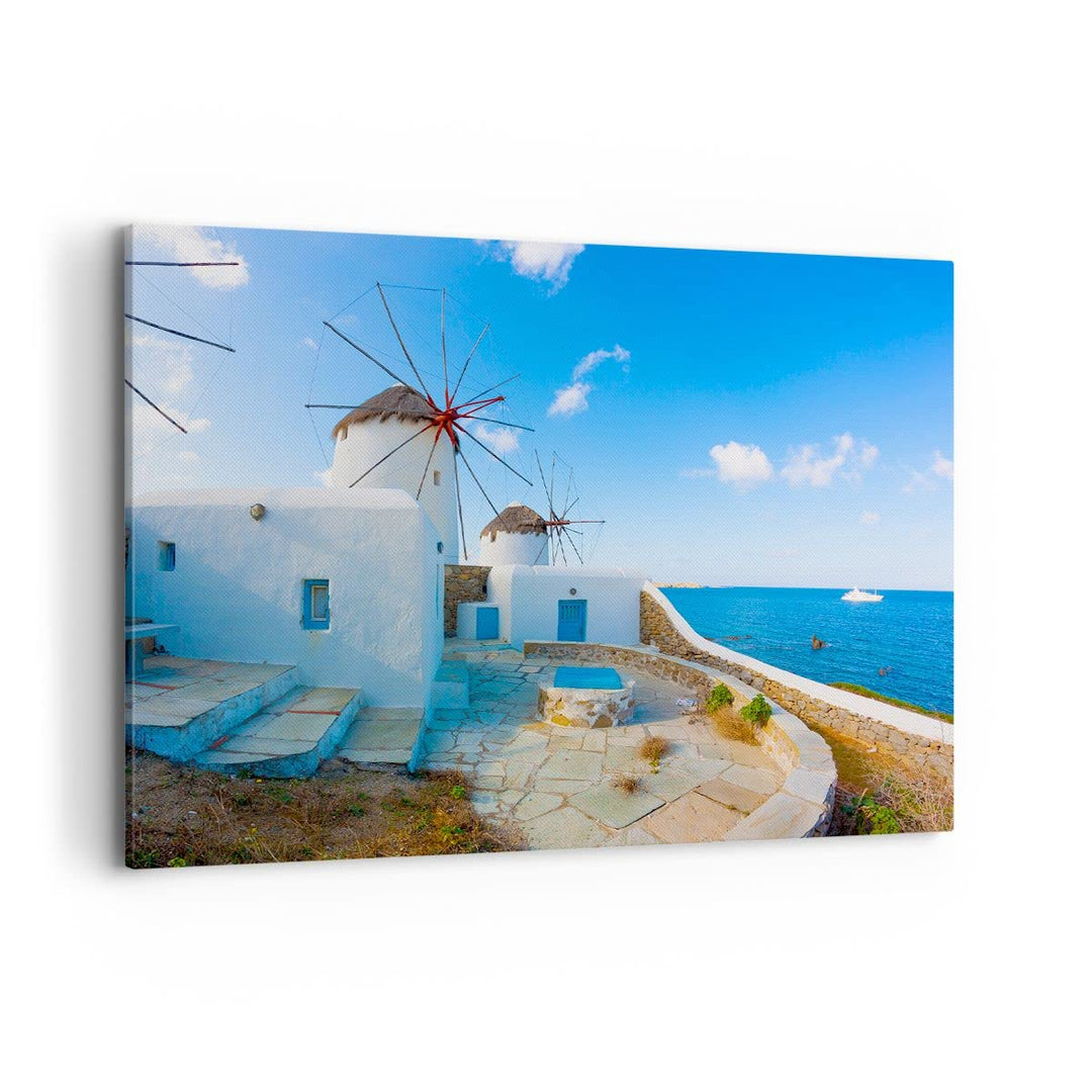 Bilder auf Leinwand 100x70cm Leinwandbild Griechenland Insel Küste Haus Gross Wanddeko Bild Schlafzi