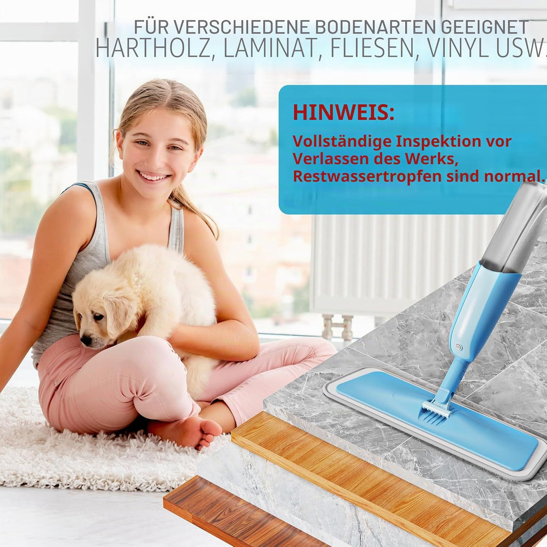 Wischer mit Sprühfunktion, MEXERRIS Sprühwischer Bodenwischer mit Wassertank 360 Grad Rotierender Wi