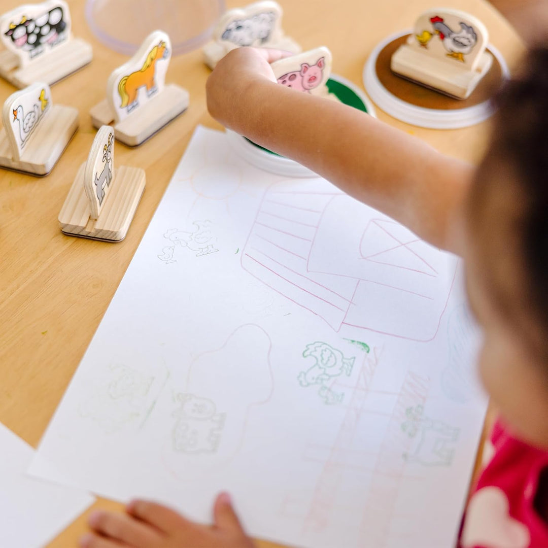 Melissa & Doug Stempelset aus Holz mit Bauernhoftieren, für Kinder ab 3 Jahren, 8 Holzstempel, 2 Ste