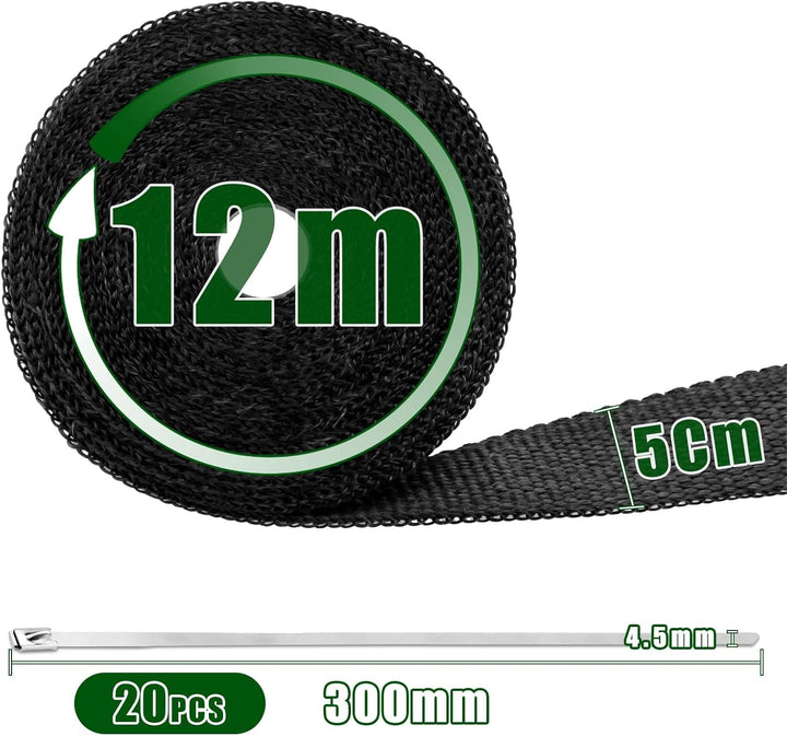 12M Hitzeschutzband Auspuff Dichtband Hitzeschutz Auspuff Bandage mit 20 Kabelbinder Edelstahl Hitze
