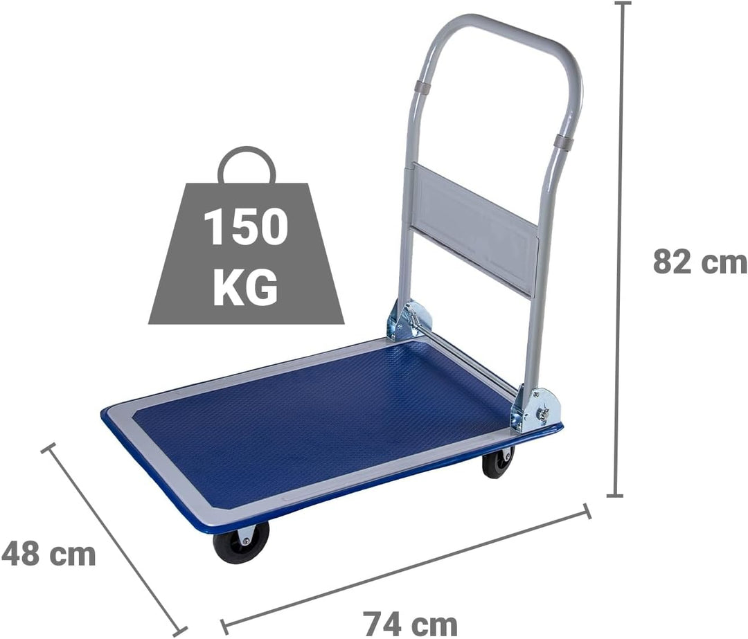 Plattformwagen klappbar mit 150 kg Tragkraft | Transportwagen Plattenwagen | Gummibereifung Anti-Rut