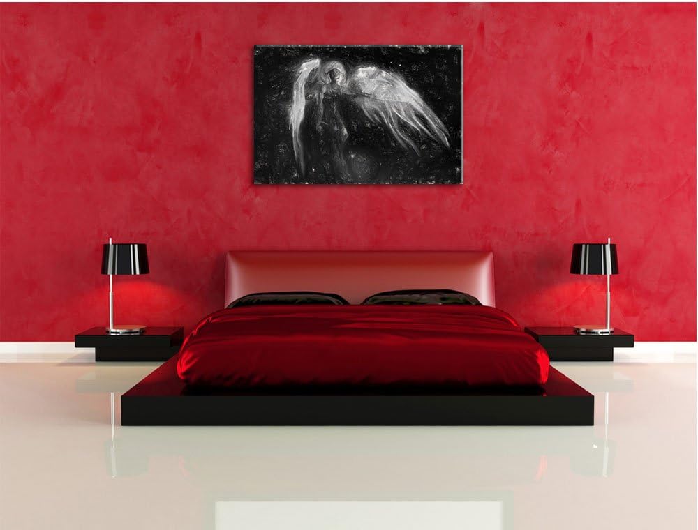 Pixxprint Alien Teufel im Weltraum Kunst Kohle Effekt, Format: 100x70 auf Leinwand, XXL riesige Bild