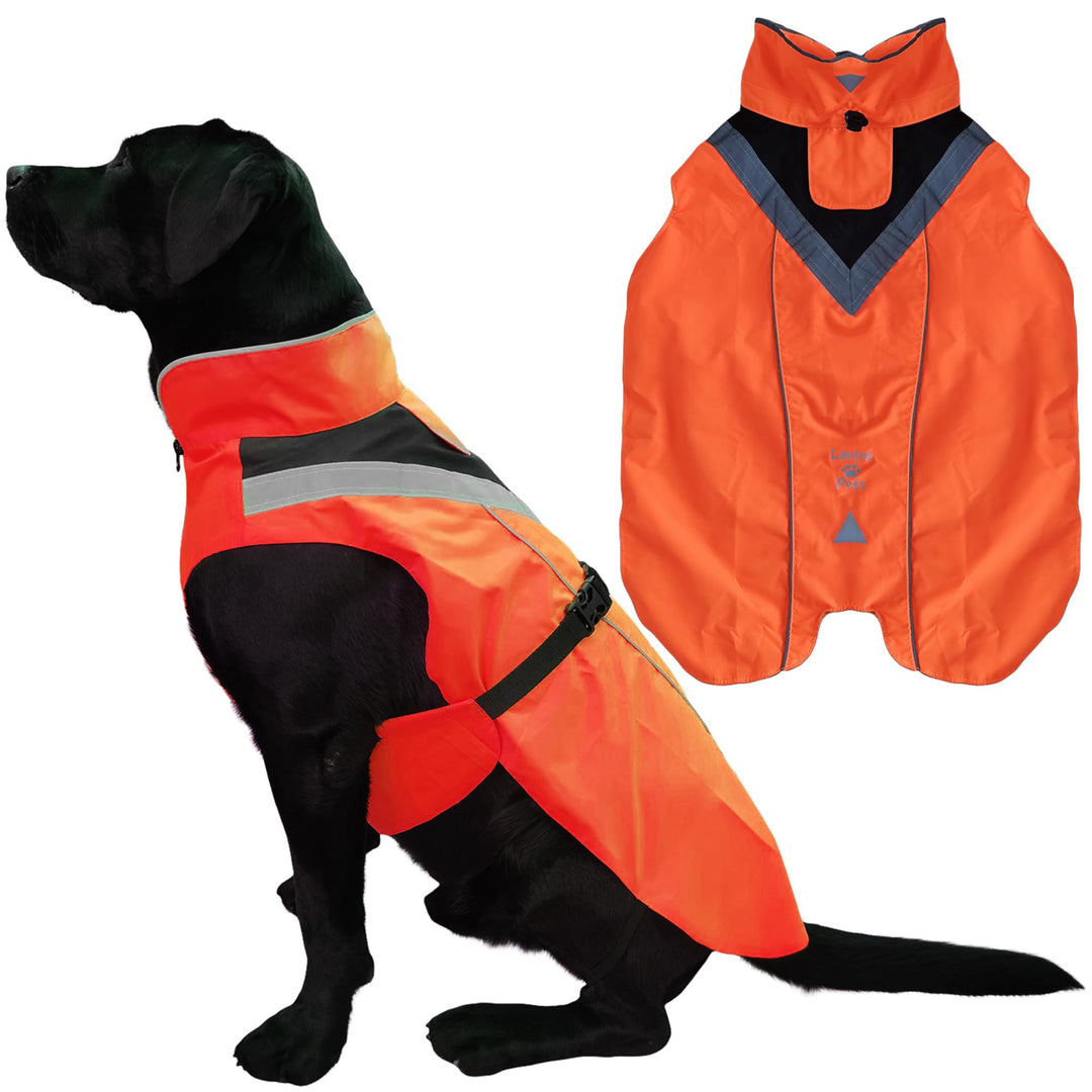 Regenmantel für Hunde, wasserdicht, reflektierend, leuchtendes Orange, mit Loch für Geschirr (M, Ora