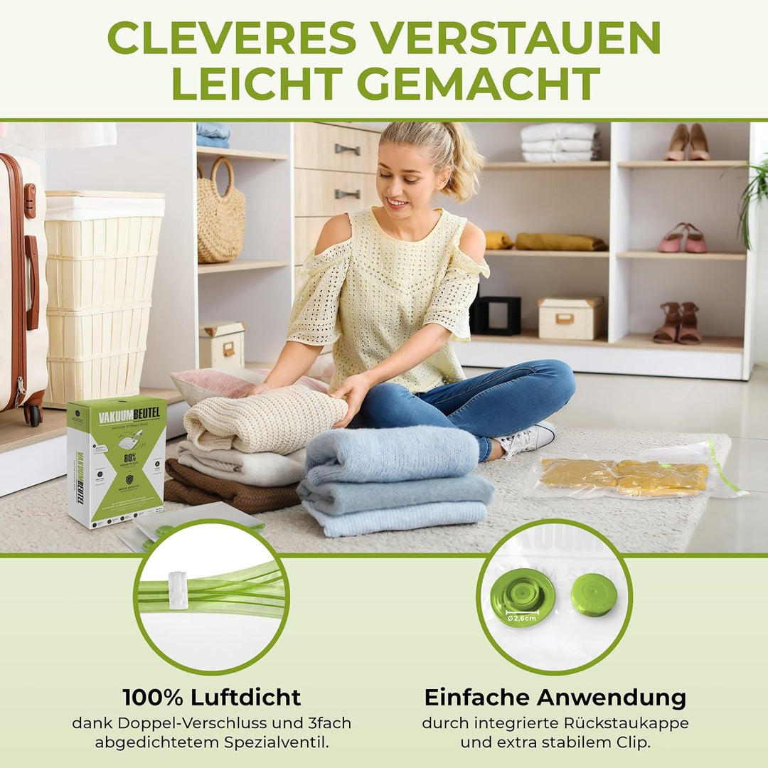 NORDIC® - Vakuumbeutel 6x Grösse M (70x50cm) - BPA Frei - Vakuumbeutel für Kleidung,Kissen etc. - Va