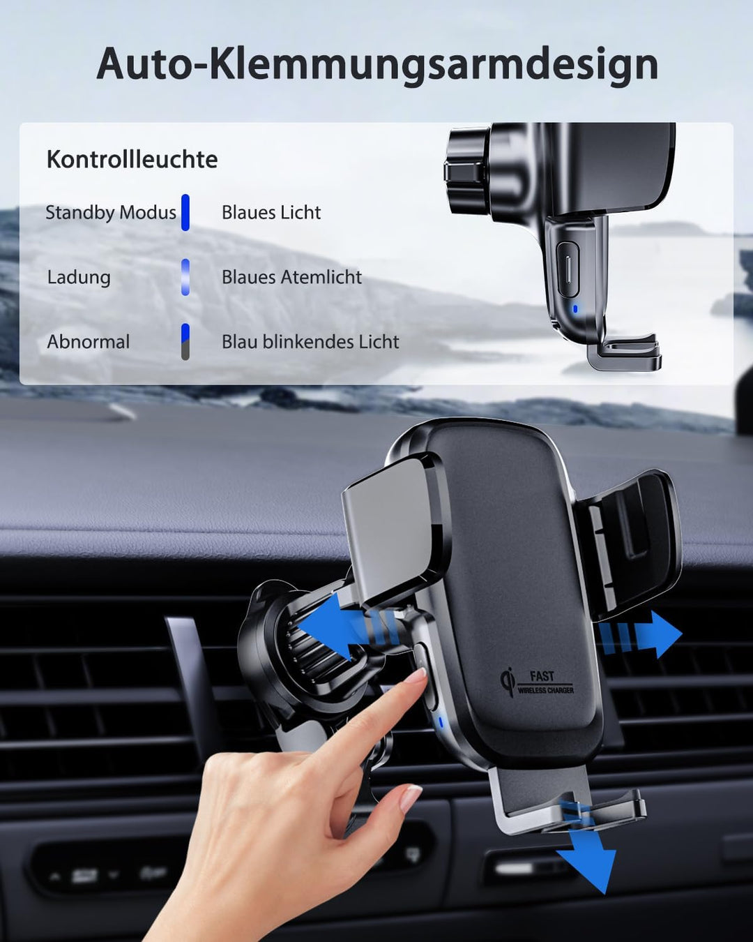 KPON Handyhalterung Auto mit Ladefunktion, Induktive ladestation Auto 15W,Auto zubehör Handyhalterun