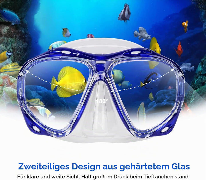 Taucherbrille für Erwachsene mit Anti-Nebel Schnorchelmaske, Schwimmmaske gehärtetem Glas und Nasena