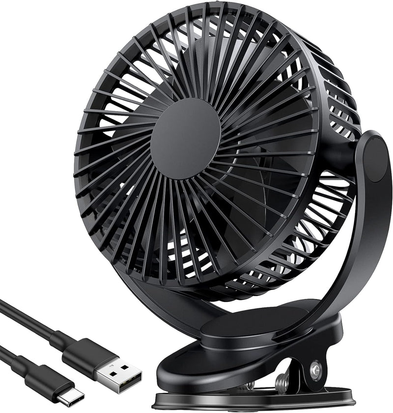 ATEngeus Mini USB Ventilator, 5000mAh Clip Fan, 3-Gang Akku Ventilator, leiser Tischventilator, 360°