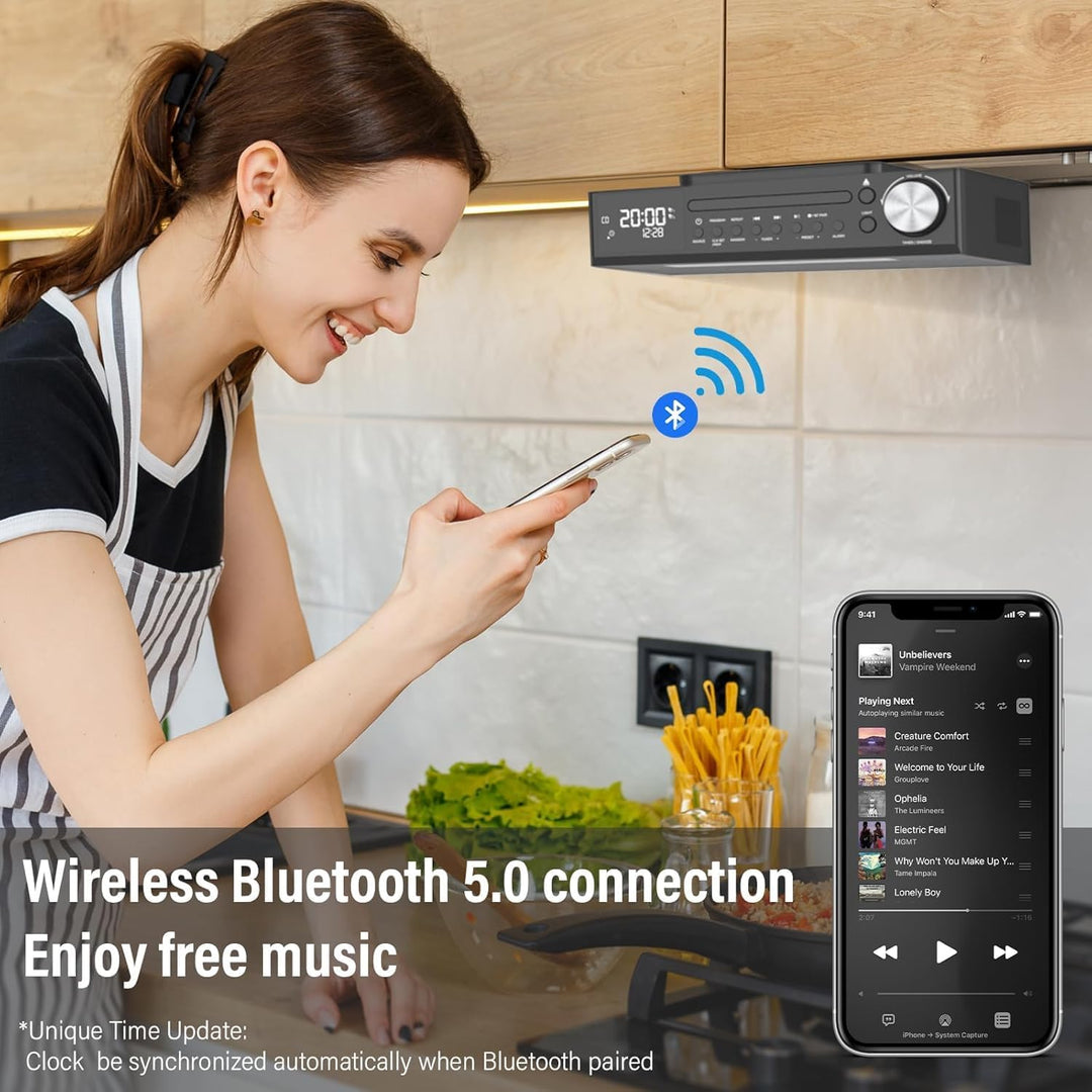 MONODEAL Bluetooth CD Player mit Radio, Küchenradio Unterbau mit 30 Presets, Unterbauradio Küche mit