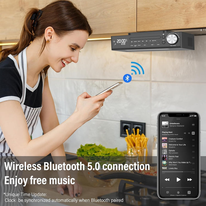 MONODEAL Bluetooth CD Player mit Radio, Küchenradio Unterbau mit 30 Presets, Unterbauradio Küche mit