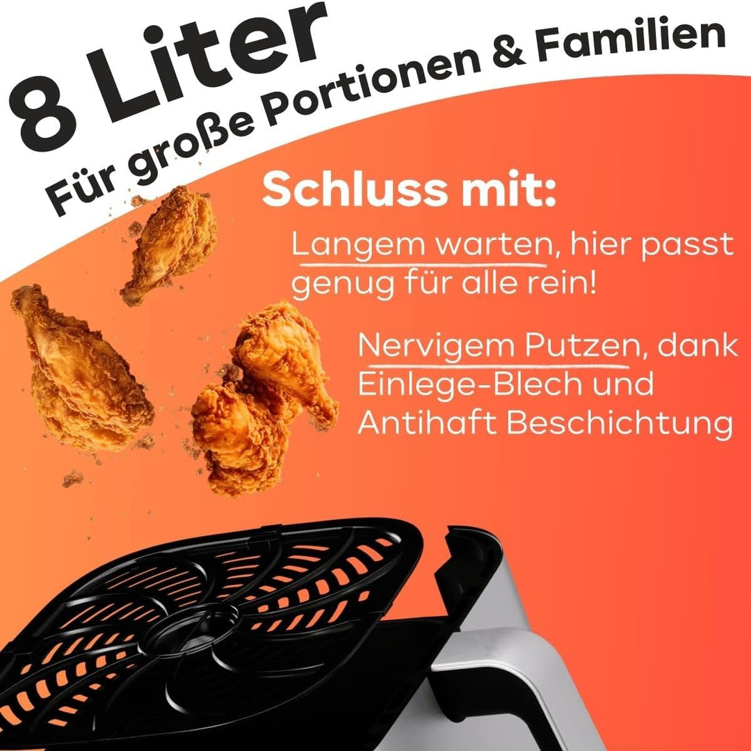 ProfiCook® Heissluftfritteuse 8L | Öl- und fettfreie Heissluftfritteuse | Airfryer mit 7 Programmen