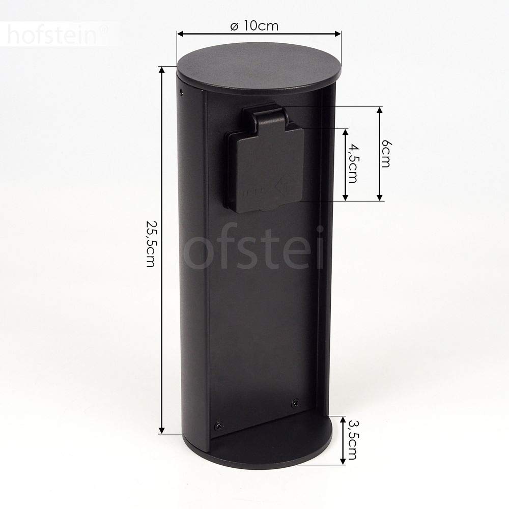 Steckdosensäule Stewart, zylindrische Säule aus Metall in schwarz, 1-fach Steckdose mit einer Höhe v