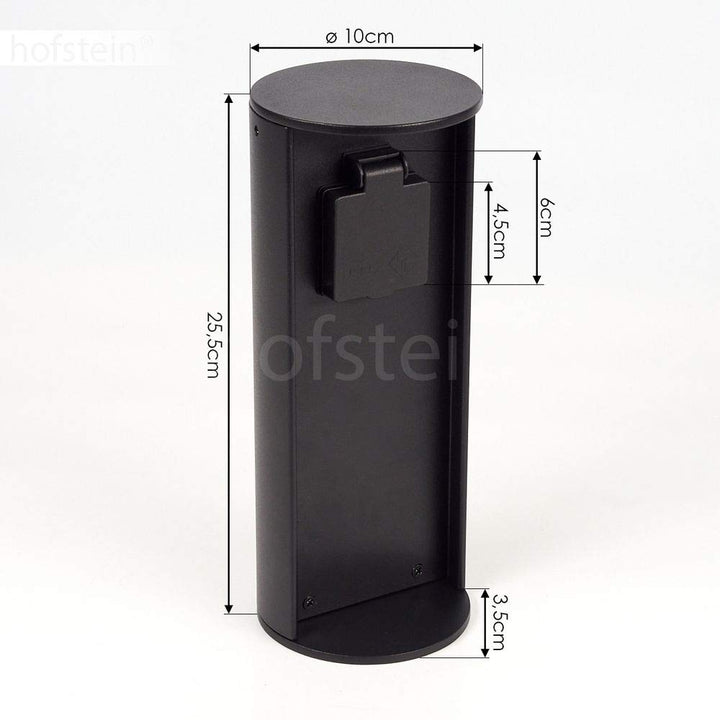 Steckdosensäule Stewart, zylindrische Säule aus Metall in schwarz, 1-fach Steckdose mit einer Höhe v