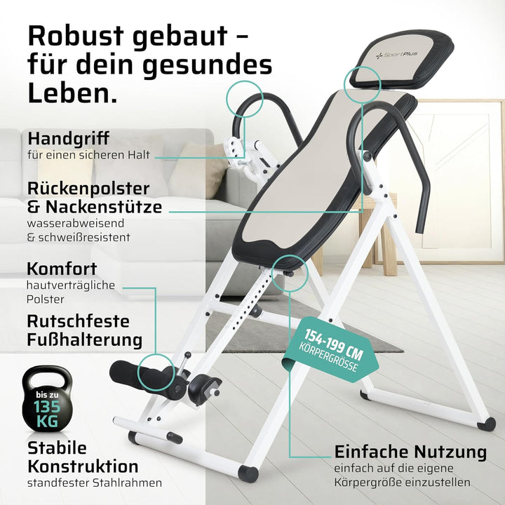 SportPlus Inversionsbank, klappbarer Schwerkrafttrainer, Inversion Table mit 4 oder 6 Inversionswink