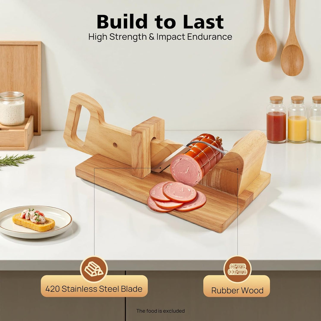 Wurstschneider Edelstahl und Holz Slicer Werkzeug Wurstschneidemaschine aus Holz Brotschneidemaschin
