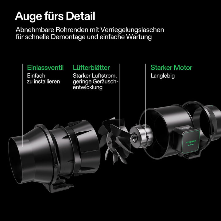 VIVOSUN AeroZesh S6 Rohrventilator 150 mm, 688 m³/h Abluftventilator mit E12-Geschwindigkeitsregler,