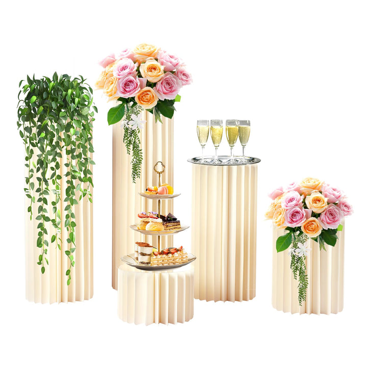 5 Stück Hochzeit Karton Blumensäule Vasen, Blumenständer Dekosäule Faltbarer Deko Säulen mit 5 PVC-P