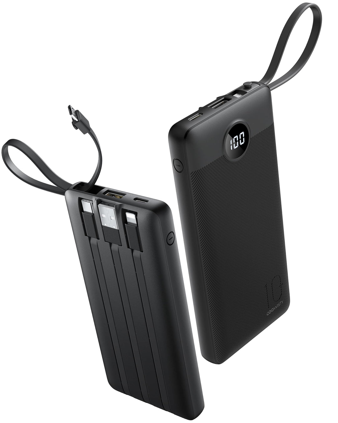 Power Bank mit Ladekabel, 10000mAh Tragbares Ladegerät USB C, 5 Ausgänge 2 Eingänge LED Display Exte