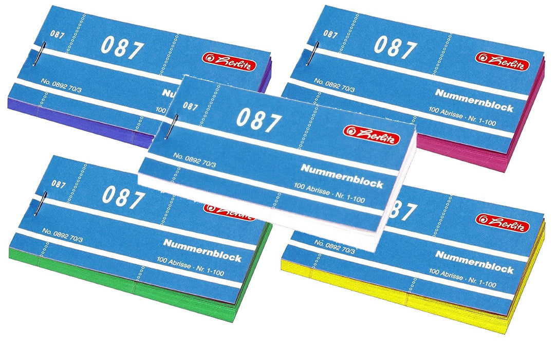 Herlitz Nummernblöcke 1-1000 Nummer 1-1000 50x100 Abrisse | 5000 Sortiert in 5 Farben 50x100 Abrisse