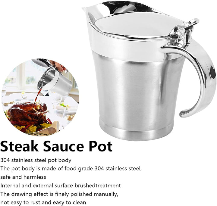 750 ml doppelt isolierte Sauciere, Edelstahl-Saucenkrug mit Klappdeckel, grosser Steak-Saucentopf fü