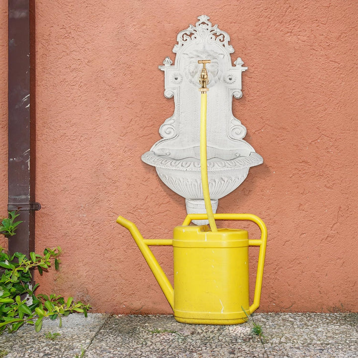 Relaxdays Wandbrunnen, Wasserspeier, Waschbecken & Wasserhahn, Gartenbrunnen HBT 61 x 35 x 18 cm, Gu