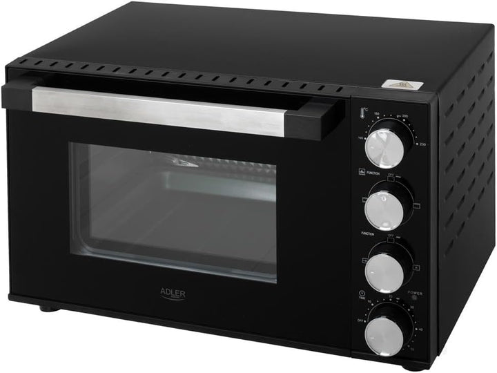 ADLER EUROPE Mini-Backofen AD 6031, 30L, Elektrobackofen mit Drehspiess, 12 Backmodi, Timer, 1800W,