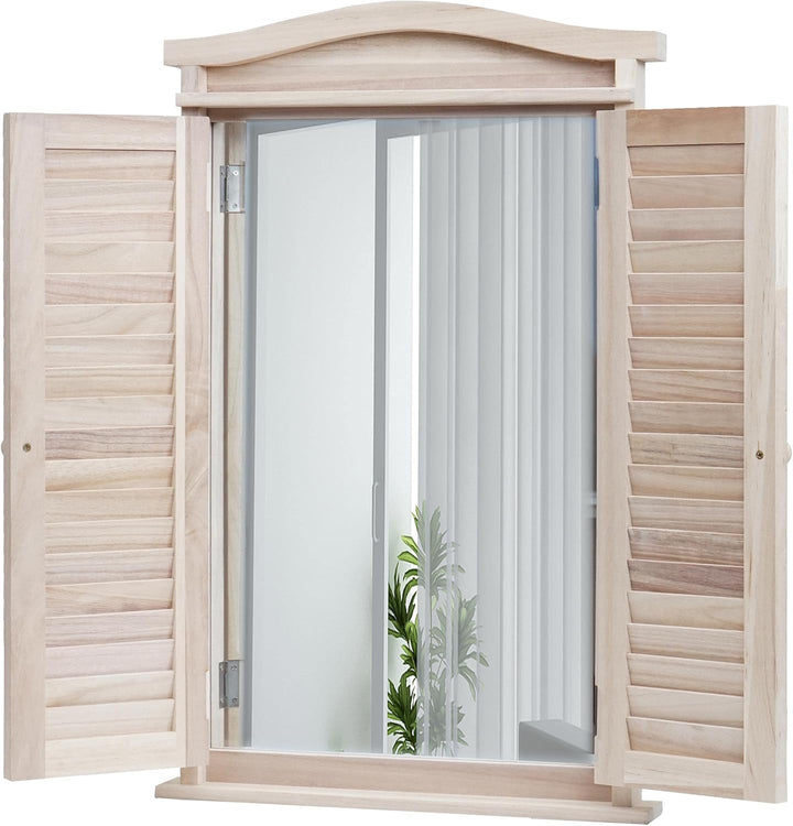 Mendler Wandspiegel Badspiegel Badezimmer Spiegelfenster mit Fensterläden, 71x46x5cm - Shabby naturf