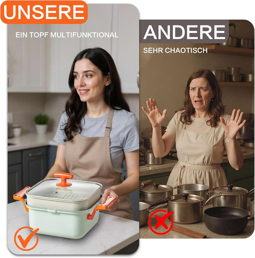 Multifunktionstopf aus Gusseisen – Dampfgarer, Dampfgarer Topf & Multikocher zum Kochen, Braten, Sch