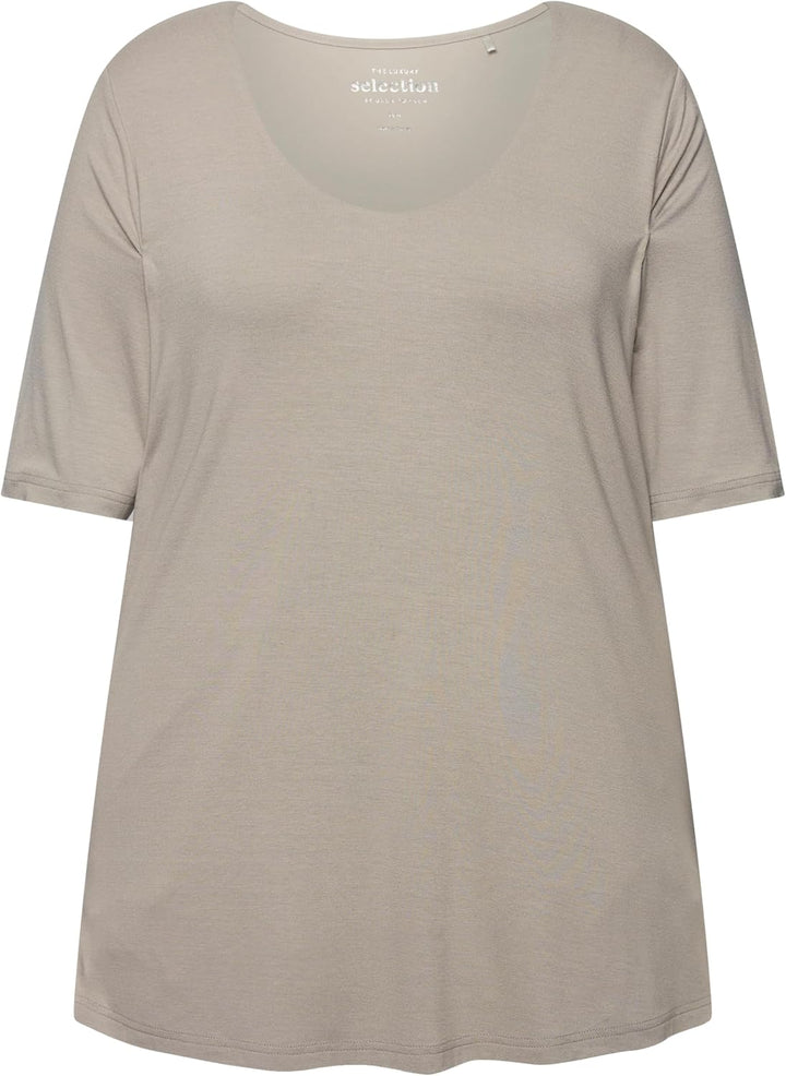 Ulla Popken Damen grosse Grössen Übergrössen Plus Size Shirt 1/2 Arm Doublelayer 820860 42-44 Kitt,