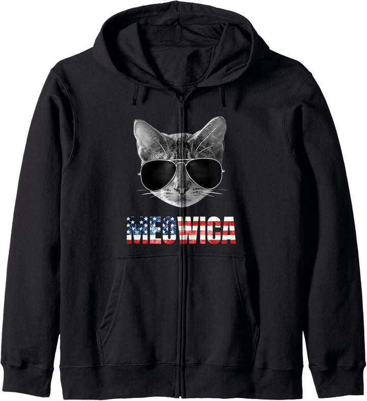 4th of July American Flag Shirt Funny Cat Meowica Gift Kapuzenjacke