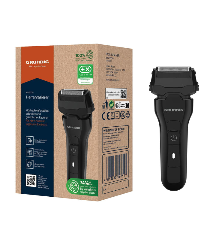 GRUNDIG MS 6330 Herrenrasierer, 60 Min Betriebszeit, Ausklappbarer Langhaarschneider, 3-fach Schneid