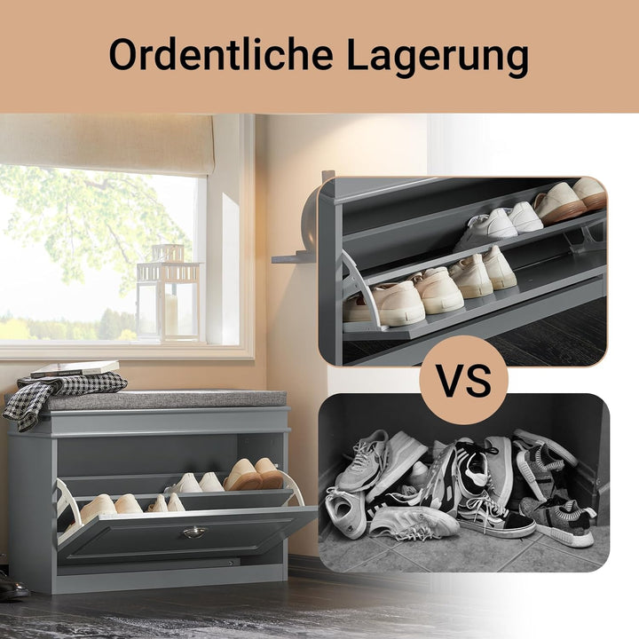 SoBuy Schuhbank mit Sitzkissen und Stauraum Schuhschrank mit Klappe, Schuhregal schmal platzsparende