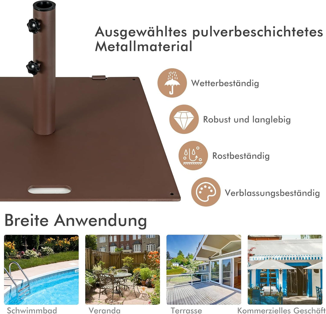 COSTWAY 21,5 kg Sonnenschirmständer, Schirmständer mit 2 integrierten Rädern & Tragegriff, quadratis