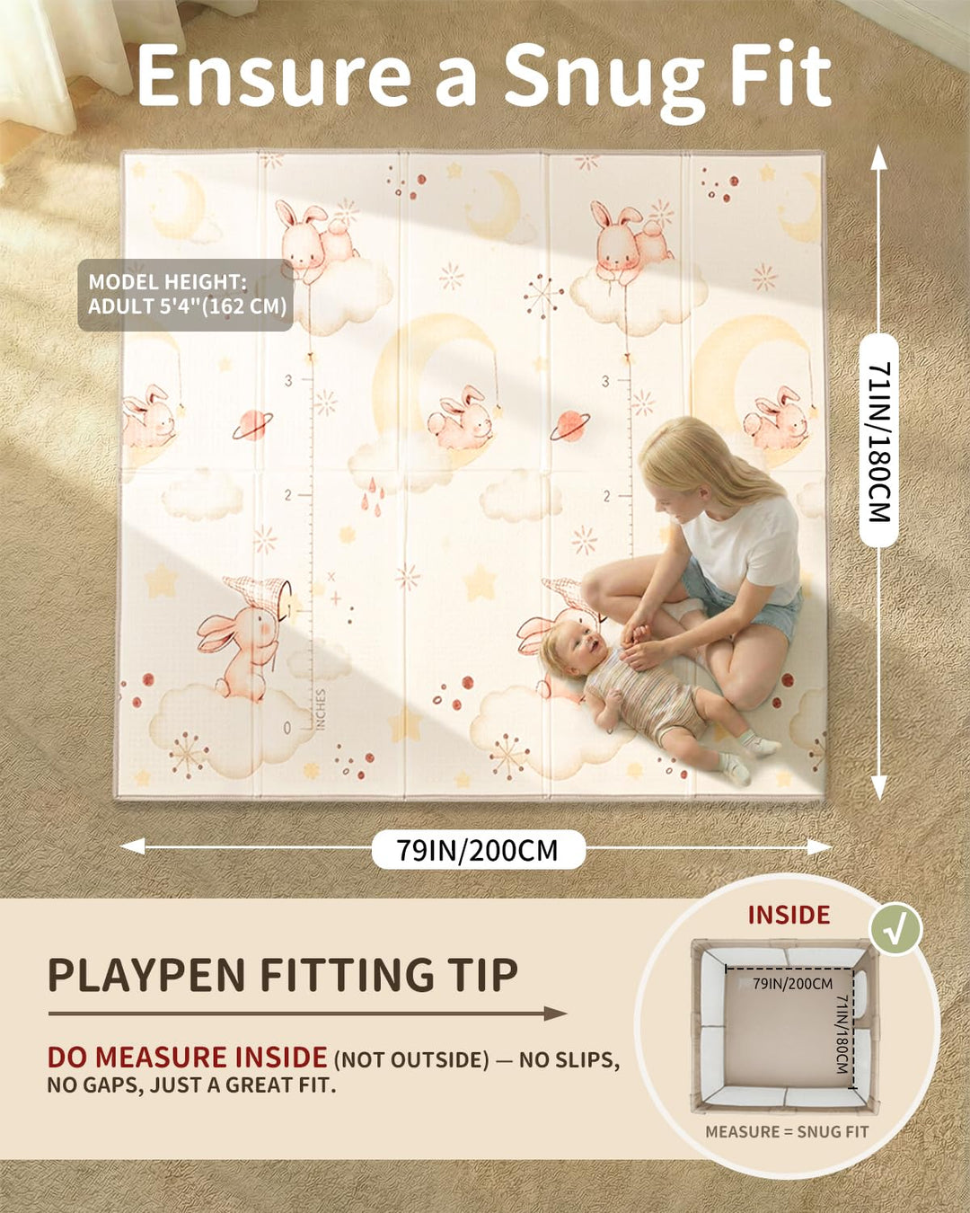 Krabbelmatte Baby, 180x200 CM Grosse Faltbare Spielmatte, Wasserdicht & Rutschfest, Baby Play Mat mi
