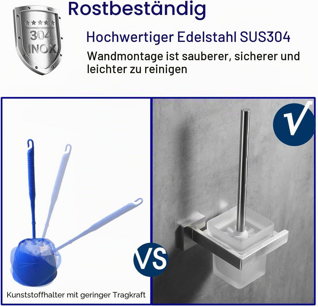 Kelelife Toilettenbürste, WC-Bürste und Halter mit Gebürstet Edelstahl-Halter Wandmontage, Matte Fin