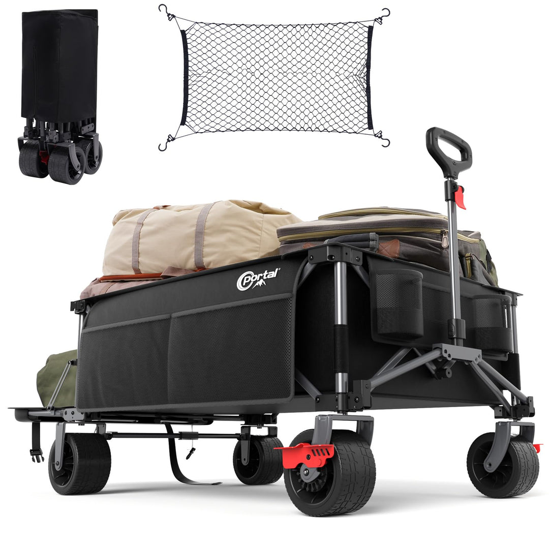Portal Bollerwagen faltbar XXXL 600L Grosse Ladefläche 180kg Belastbar Ultrabreit Handwagen mit Seit