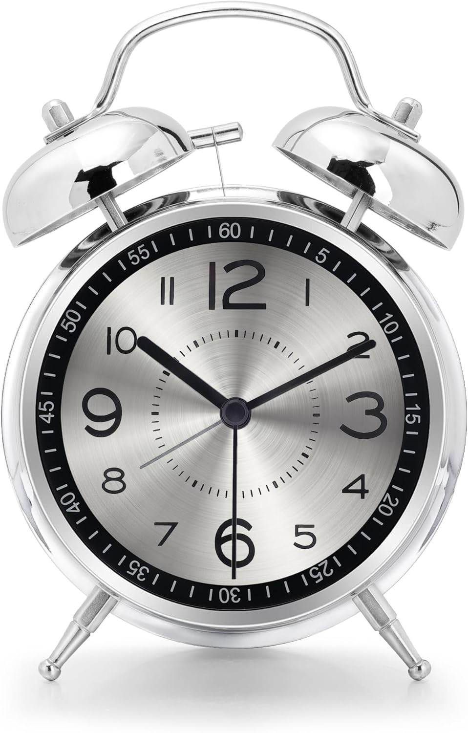 Lafocuse Doppelglockenwecker 16cm Analog Ohne Ticken, Metall Silber Wecker mit Grosses Zifferblatt,
