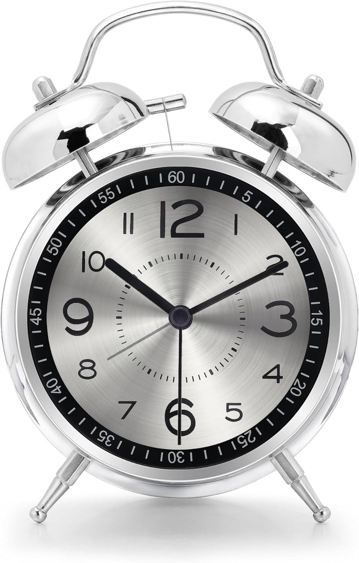 Lafocuse Doppelglockenwecker 16cm Analog Ohne Ticken, Metall Silber Wecker mit Grosses Zifferblatt,