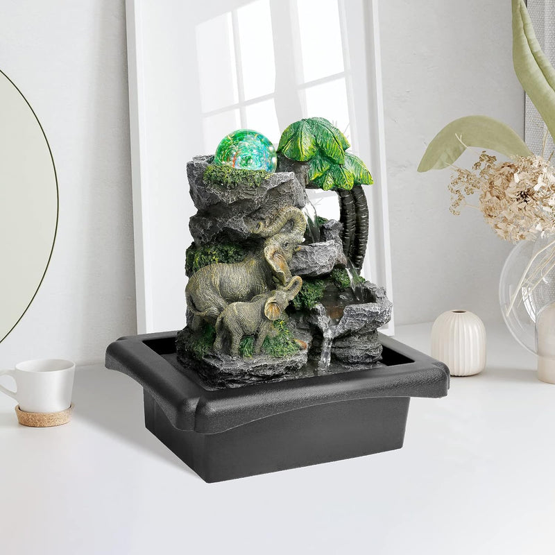 Dyna-Living Zimmerbrunnen Tischbrunnen mit Rollender Kugel, Brunnen Polyresin Springbrunnen LED-Bele