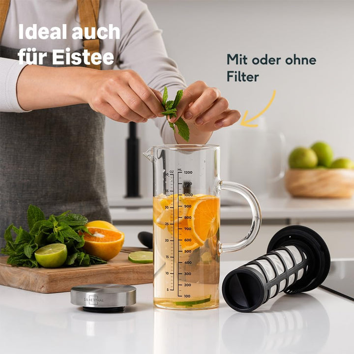 SILBERTHAL Kaffeebereiter Glas 1.3l - Cold Brew Coffee Maker mit Filter für kaltgebrühten Kaffee ode