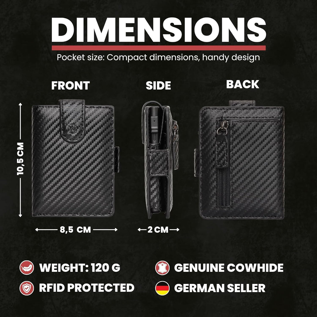 WillFire® MagFlap | Geldbörse Herren | Extra Schlüsselanhänger | Leder Kartenetui für 10-12 Karten |