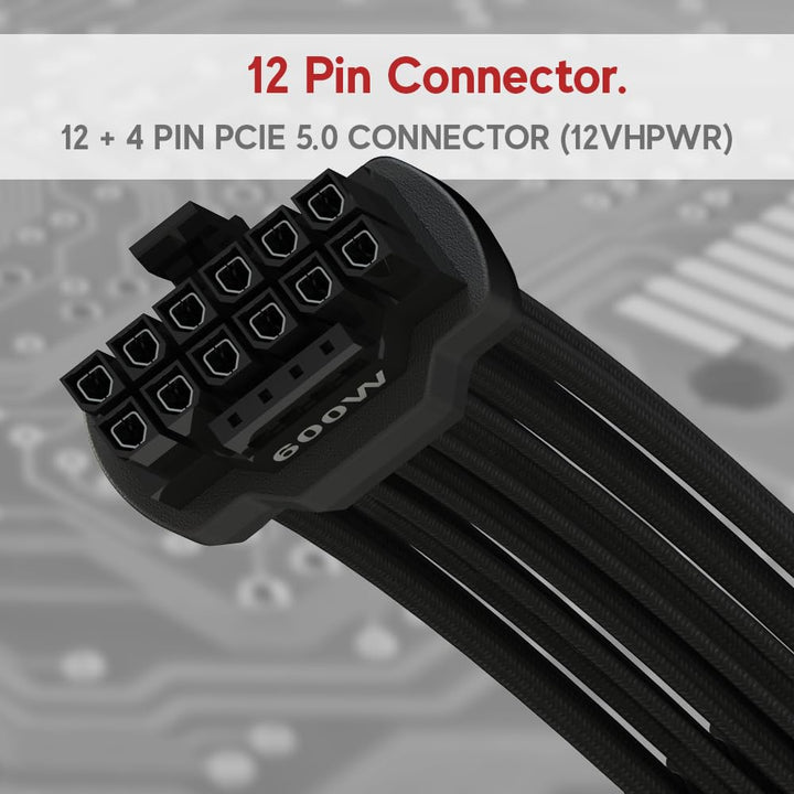 LINKUP - AVA 600W PCIE 5.0 16Pin (12+4) Hochstrom-Netzkabel┃Gepresster &amp; gelöteter Typ 16AWG ummante