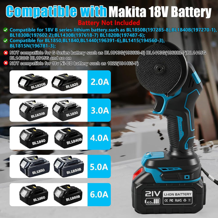 3 Zoll Akku Winkelschleifer kompatibel mit Makita 18V Akku (ohne Batterie), 16.800rpm bürstenloser M