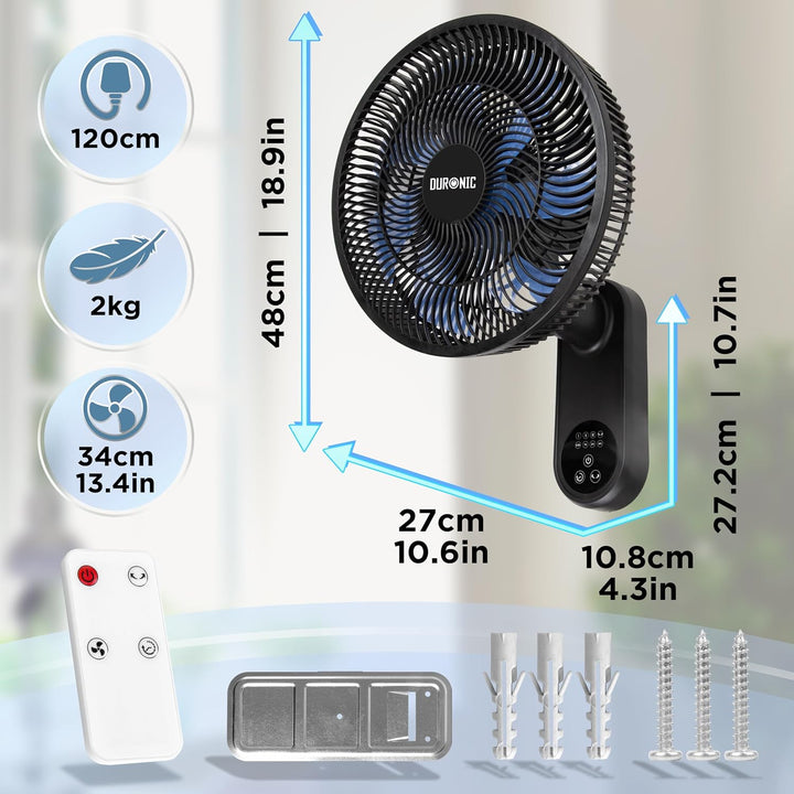 Duronic FN12 Wandventilator, Ventilator zur Montage, mit Fernbedienung | 3 Geschwindigkeiten, Wandkü