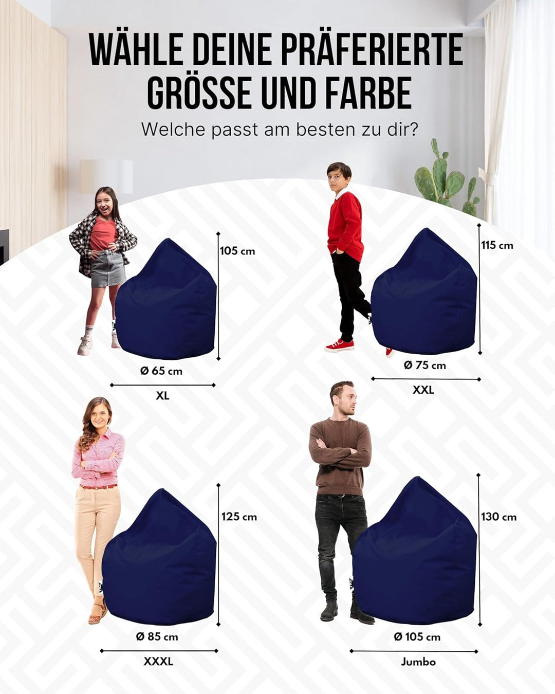 PATCH HOME Patchhome Sitzsack Tropfenform mit Reissverschluss Nachfüllbar - für In &amp; Outdoor - mit S
