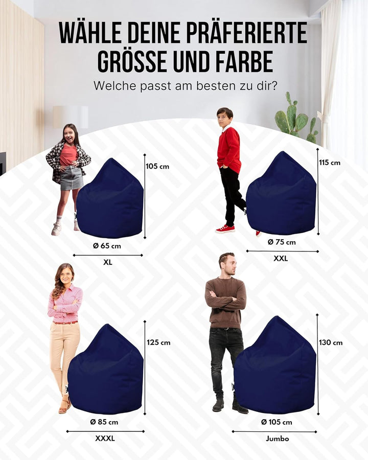 PATCH HOME Patchhome Sitzsack Tropfenform mit Reissverschluss Nachfüllbar - für In &amp; Outdoor - mit S