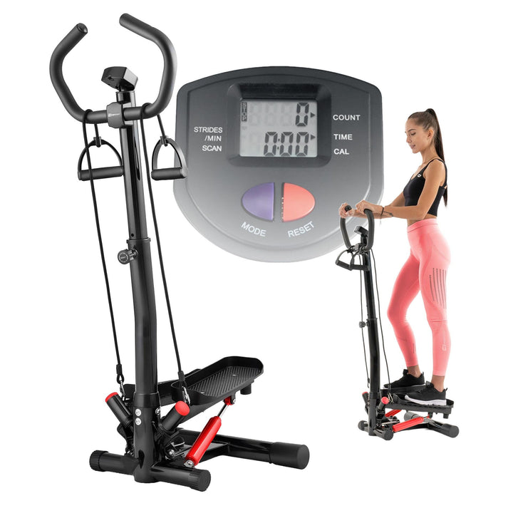 Hop-Sport Swing Side Stepper HS-055S mit verstellbarem Haltegriff Trainingsbändern Computer verstell